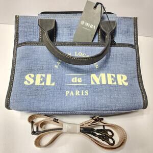 Myra S-12848 Canvas and Leather Sel de Mer Paris Crossbody Bag Blue